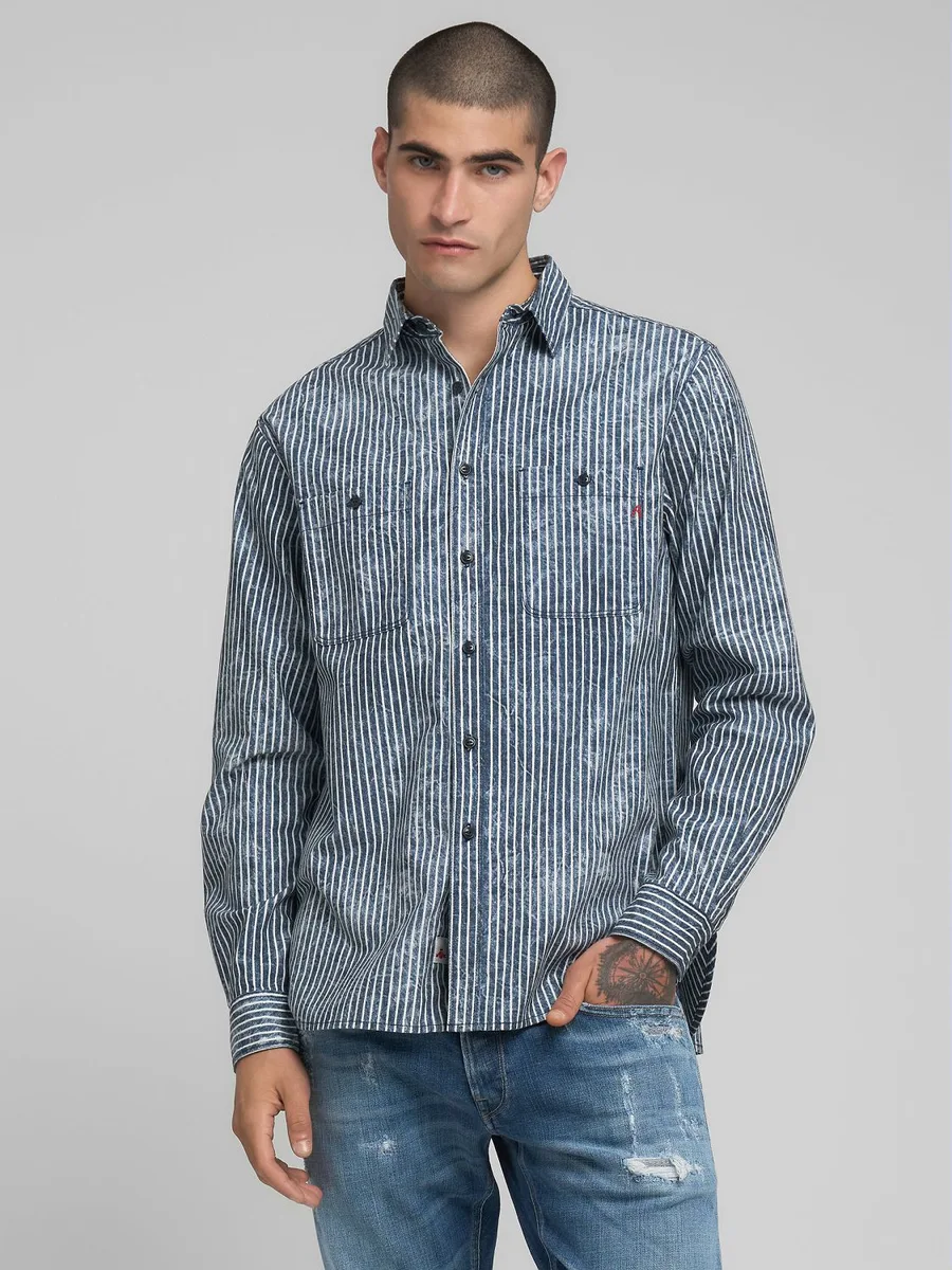 REPLAY - Camisa de algodão as riscas - Image 3