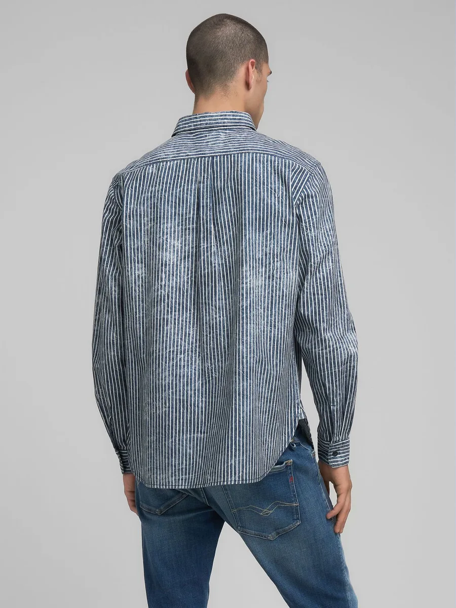 REPLAY - Camisa de algodão as riscas - Image 4