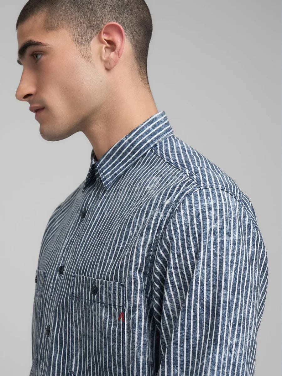 REPLAY - Camisa de algodão as riscas - Image 5