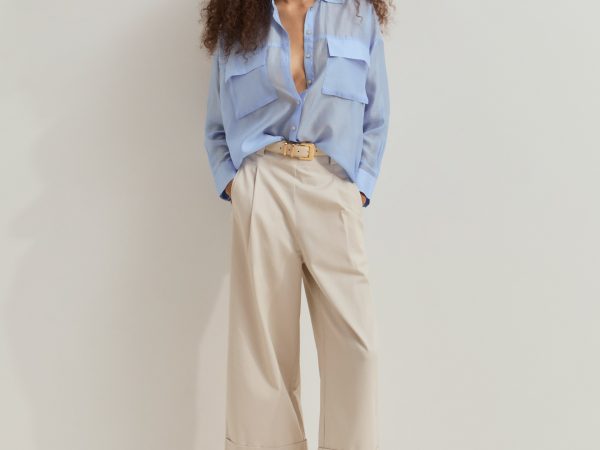 LION OF PORCHES - Calças wide leg em algodão