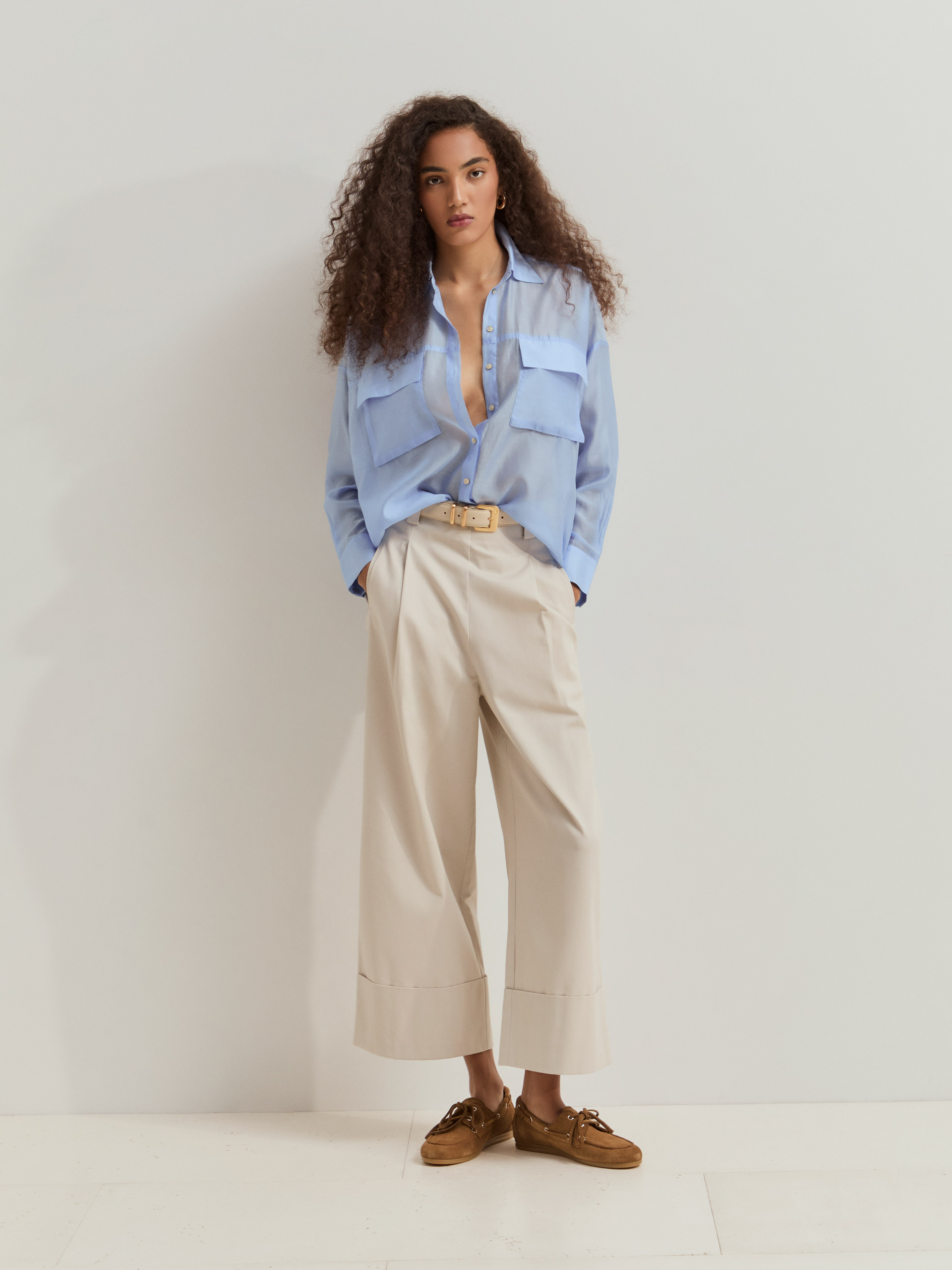 LION OF PORCHES - Calças wide leg em algodão