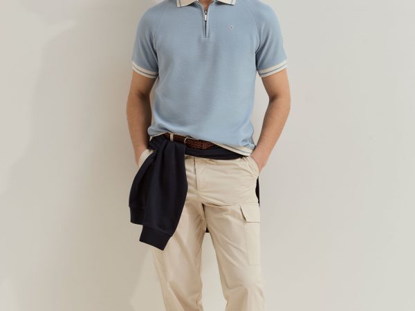 LION OF PORCHES - Polo de manga curta em malha de algodão com fecho