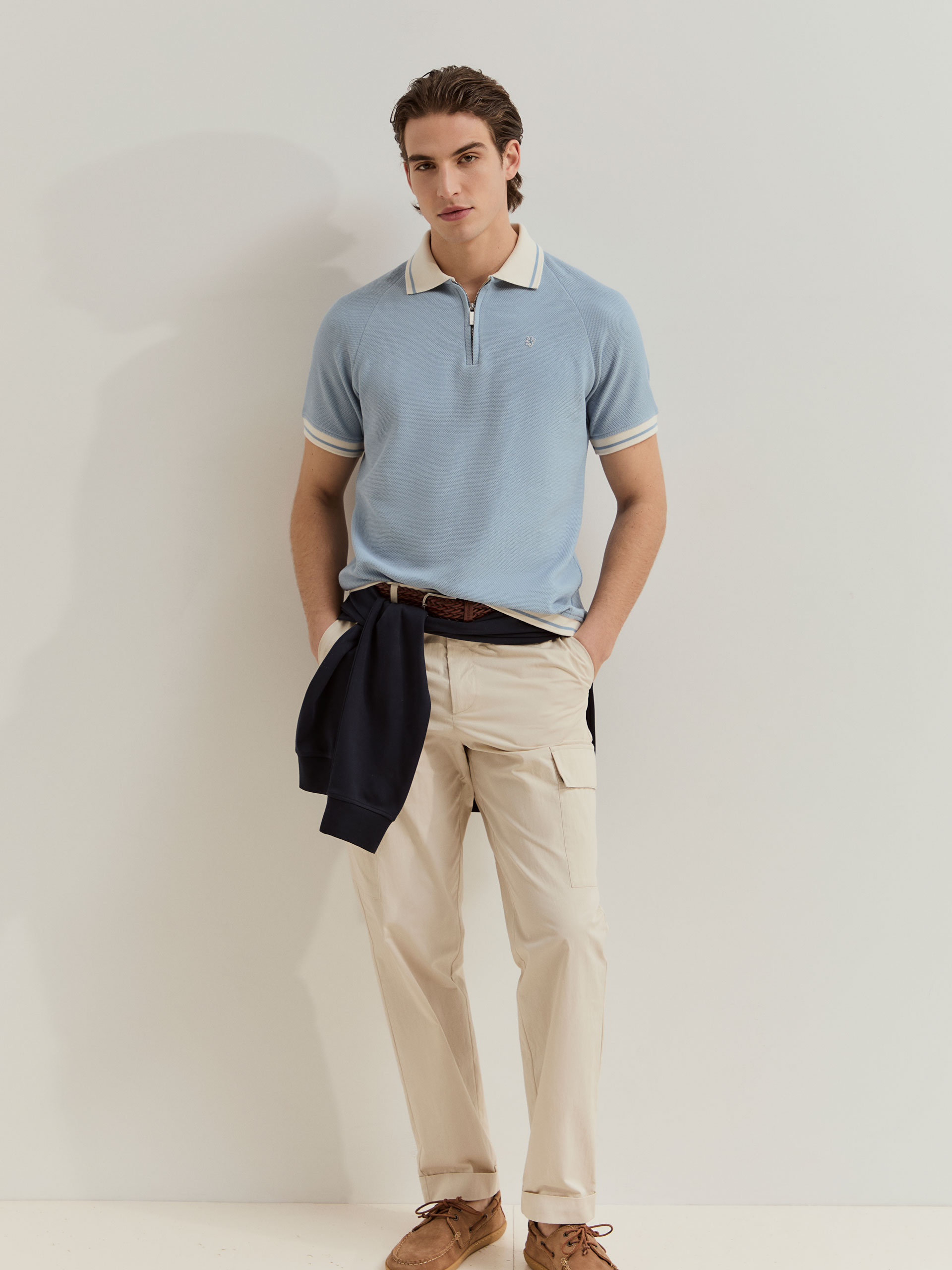 LION OF PORCHES - Polo de manga curta em malha de algodão com fecho