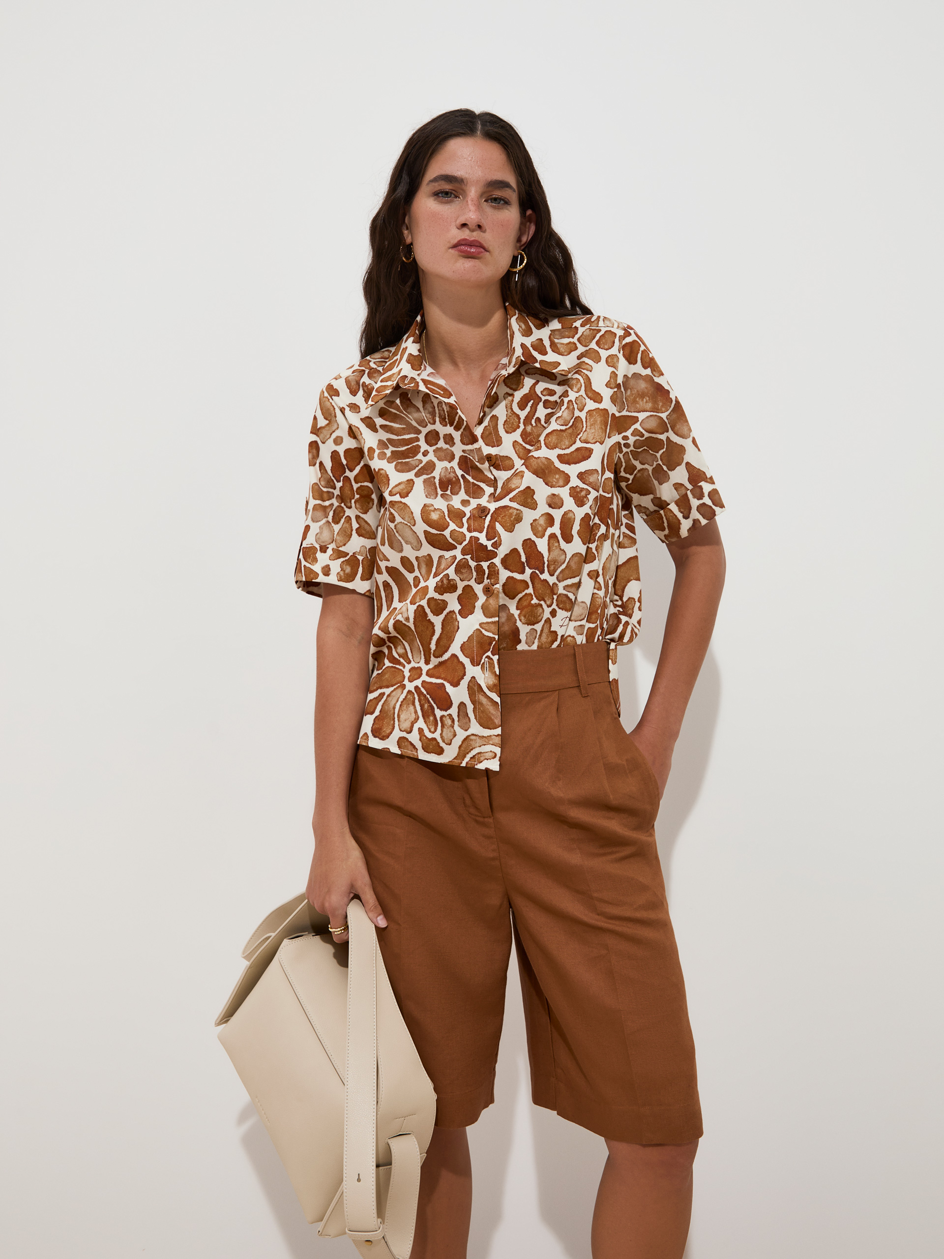 DECENIO - Camisa de manga comprida de algodão com estampado floral