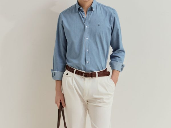 LION OF PORCHES - Camisa regular fit em ganga de algodão