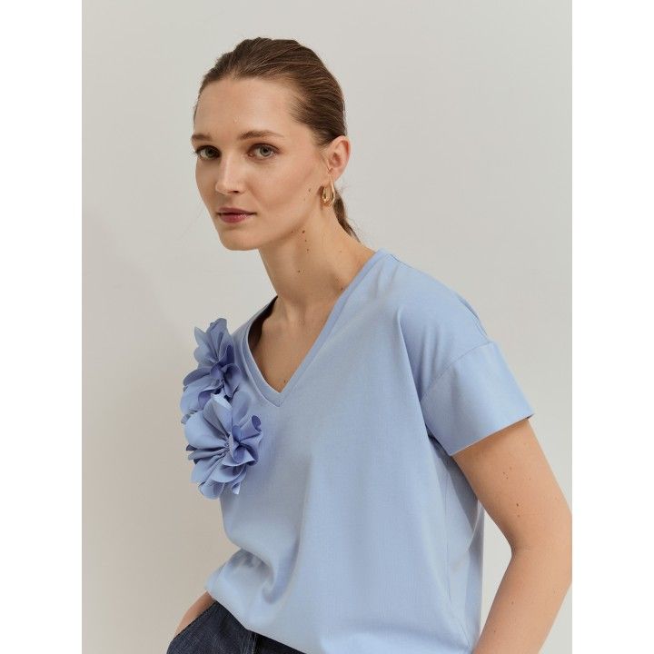 LION OF PORCHES - T-shirt com flores e detalhe de missangas - Image 3