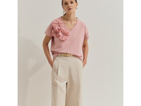 LION OF PORCHES - T-shirt com flores e detalhe de missangas