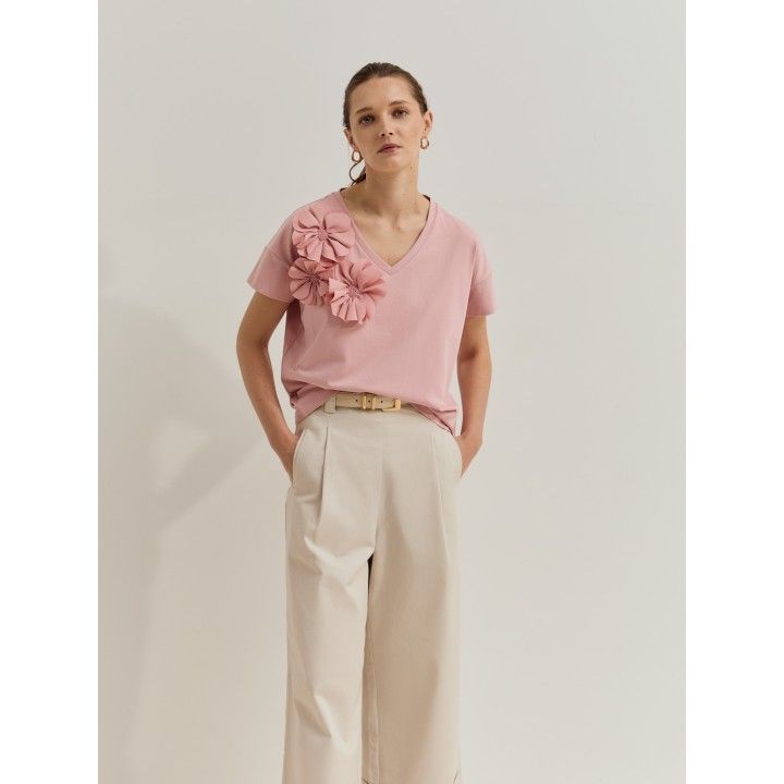 LION OF PORCHES - T-shirt com flores e detalhe de missangas