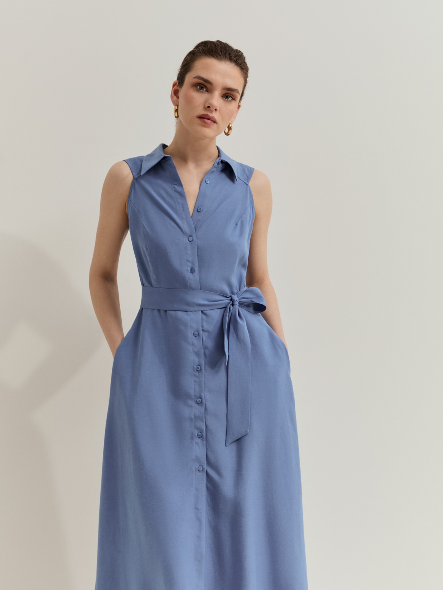 LION O9F PORCHES - Vestido camiseiro de manga cava - Image 3